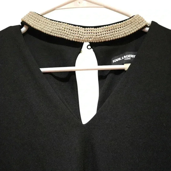 Karl Lagerfeld Beaded Long Sleeve Blouse Black Size M #118 - Picture 3 of 7